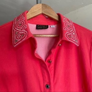 Bob Mackie Smart Denim Button Front Shirt Size Medium